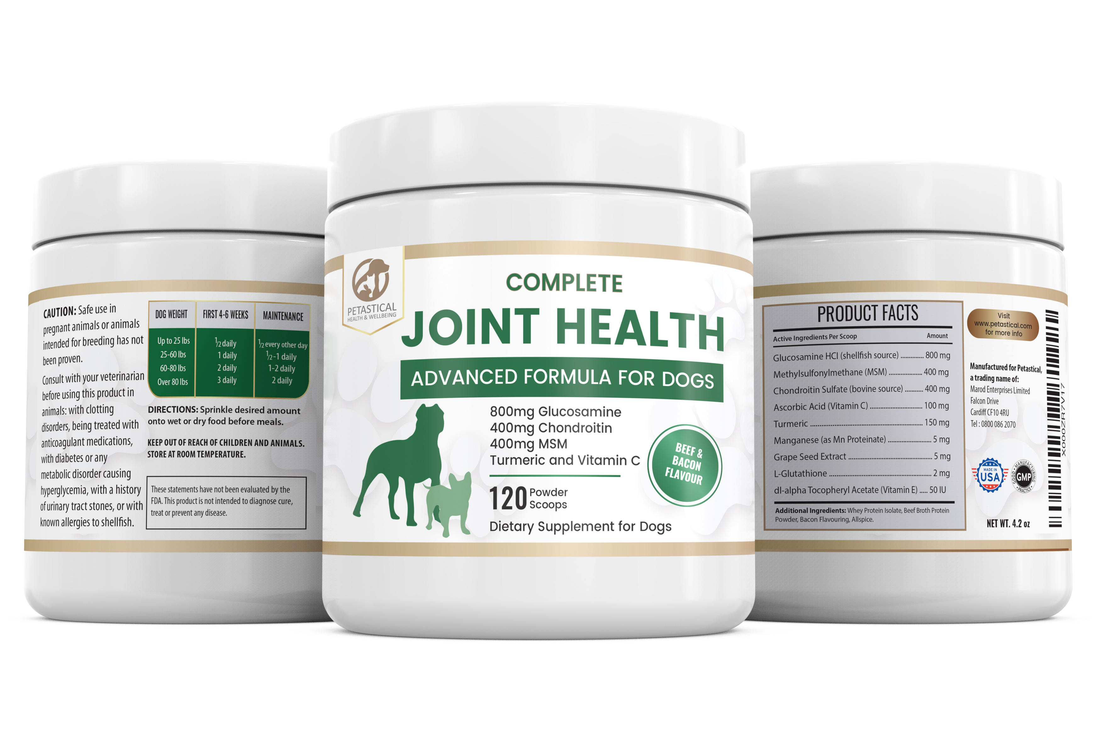 Petastical Hip and Joint Powder Supplement for Dogs (120 Scoops