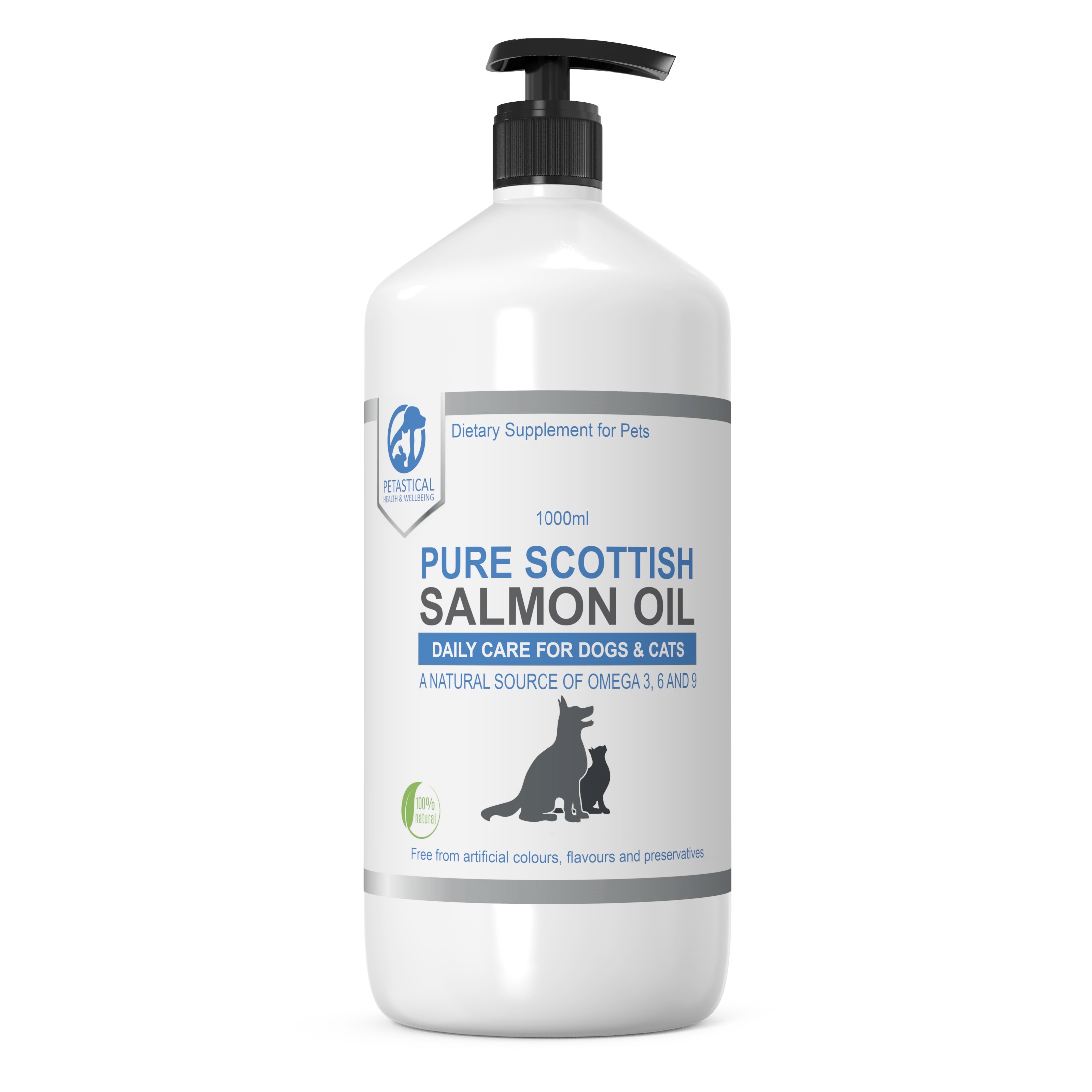 Scottish Salmon Oil for Dogs, Cats, Pets - 1 Litre Fish Oil - Petastical