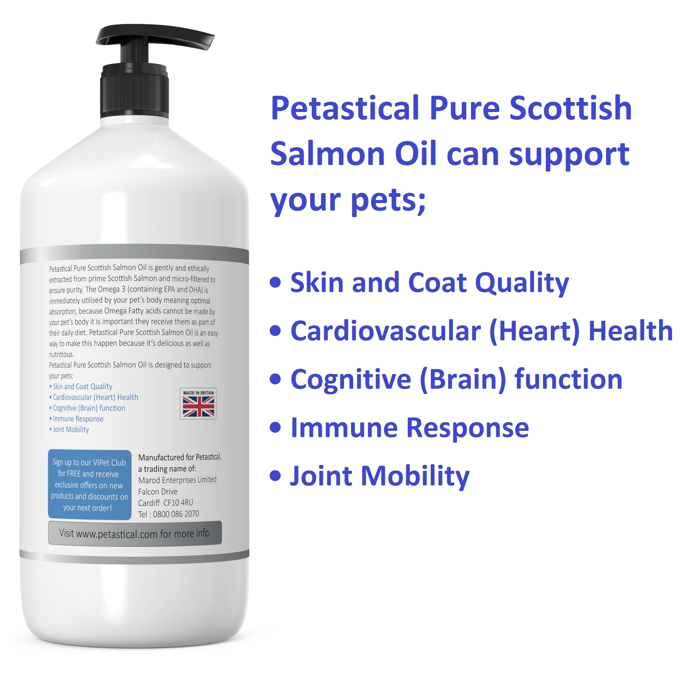 Scottish Salmon Oil for Dogs, Cats, Pets - 1 Litre Fish Oil - Petastical
