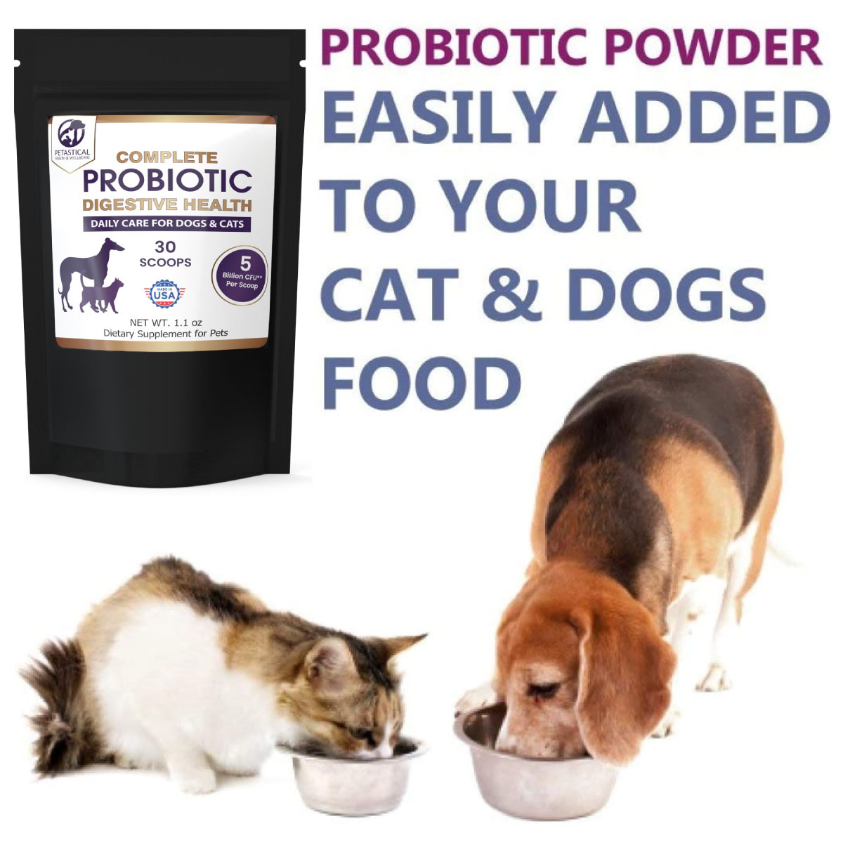 Petastical Probiotic Powder for Dogs and Cats (30 Scoop) Petastical