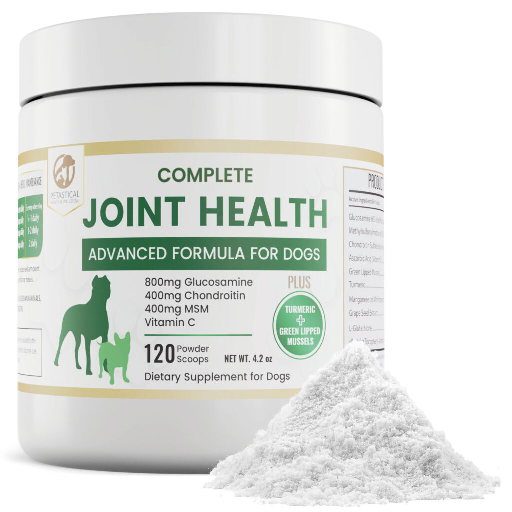 Petastical Hip and Joint Powder Supplement with Glucosamine for Dogs (120 Scoops) Petastical