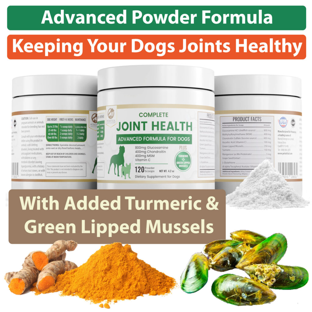Petastical Hip and Joint Powder Supplement with Glucosamine for Dogs