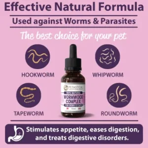 Petastical Wormwood for Dogs Natural Dog Wormer Cat Wormer Liquid Dog Worming Tablets Alternative Intestinal Support No Nasty Chemicals Made in UK 30ml Petastical